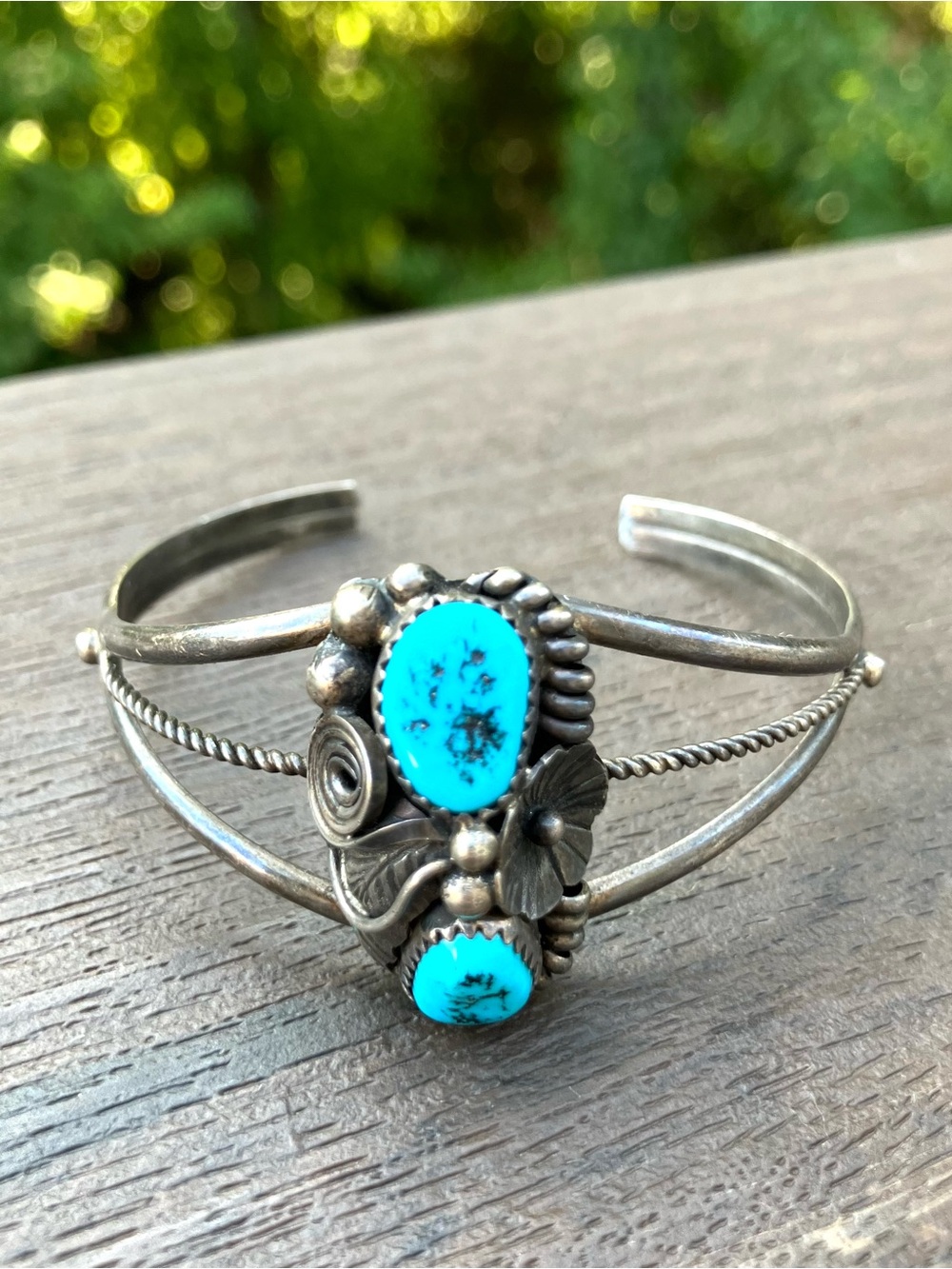 Vintage Navajo Sterling Silver & Natural Turquoise MAX C. Cuff Bangle Bracelet - Picture 3 of 14